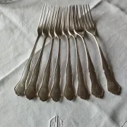 8 small numbered silver-plated forks Sorsakoski