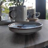 Set of 6 French stoneware coffee cups and 6 saucers