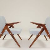 Fauteuil Lounge Vintage Bouclè Bleu Bébé Noyer Foncé, 1960