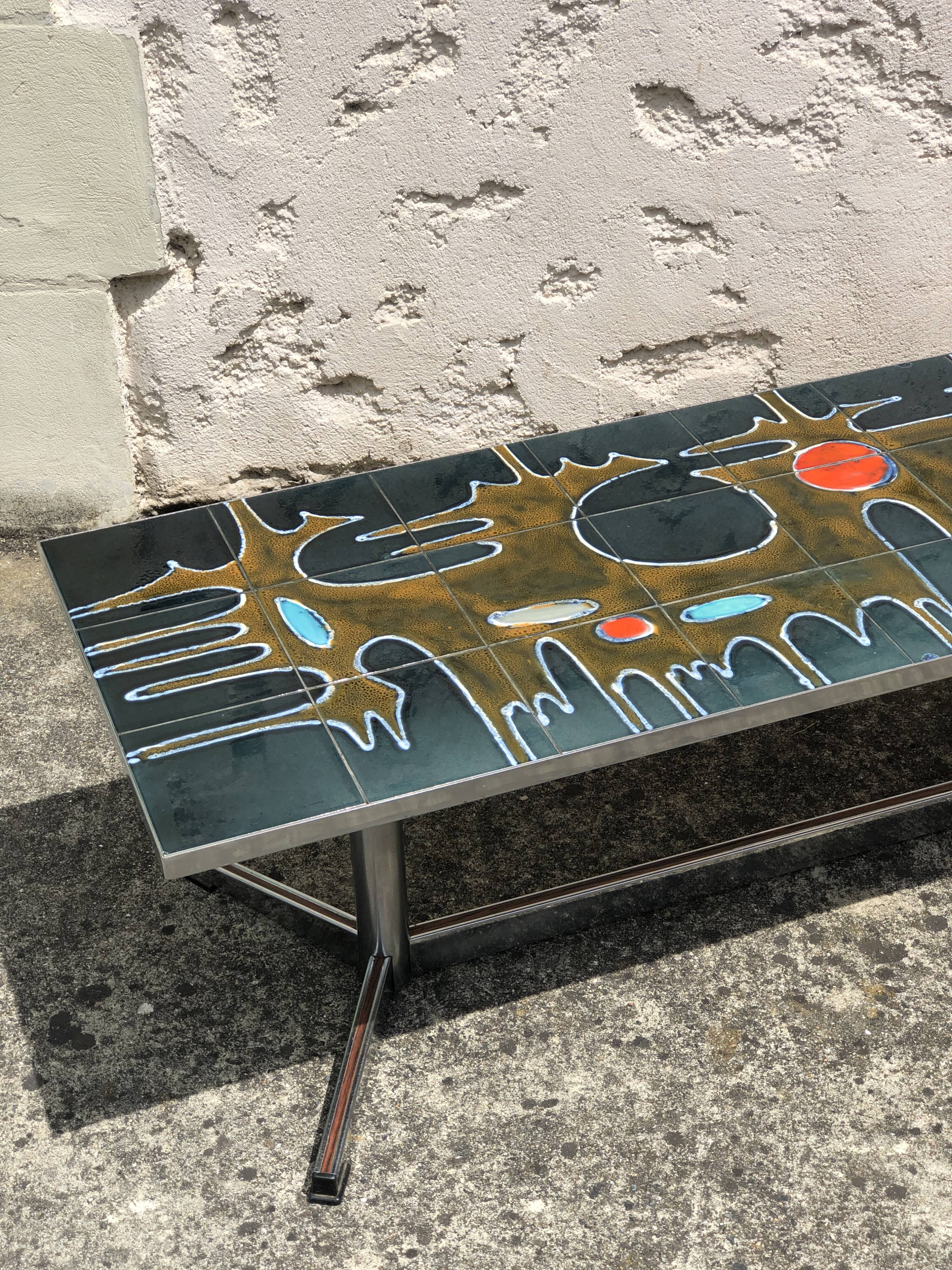 Ceramic and chrome coffee table, 1970