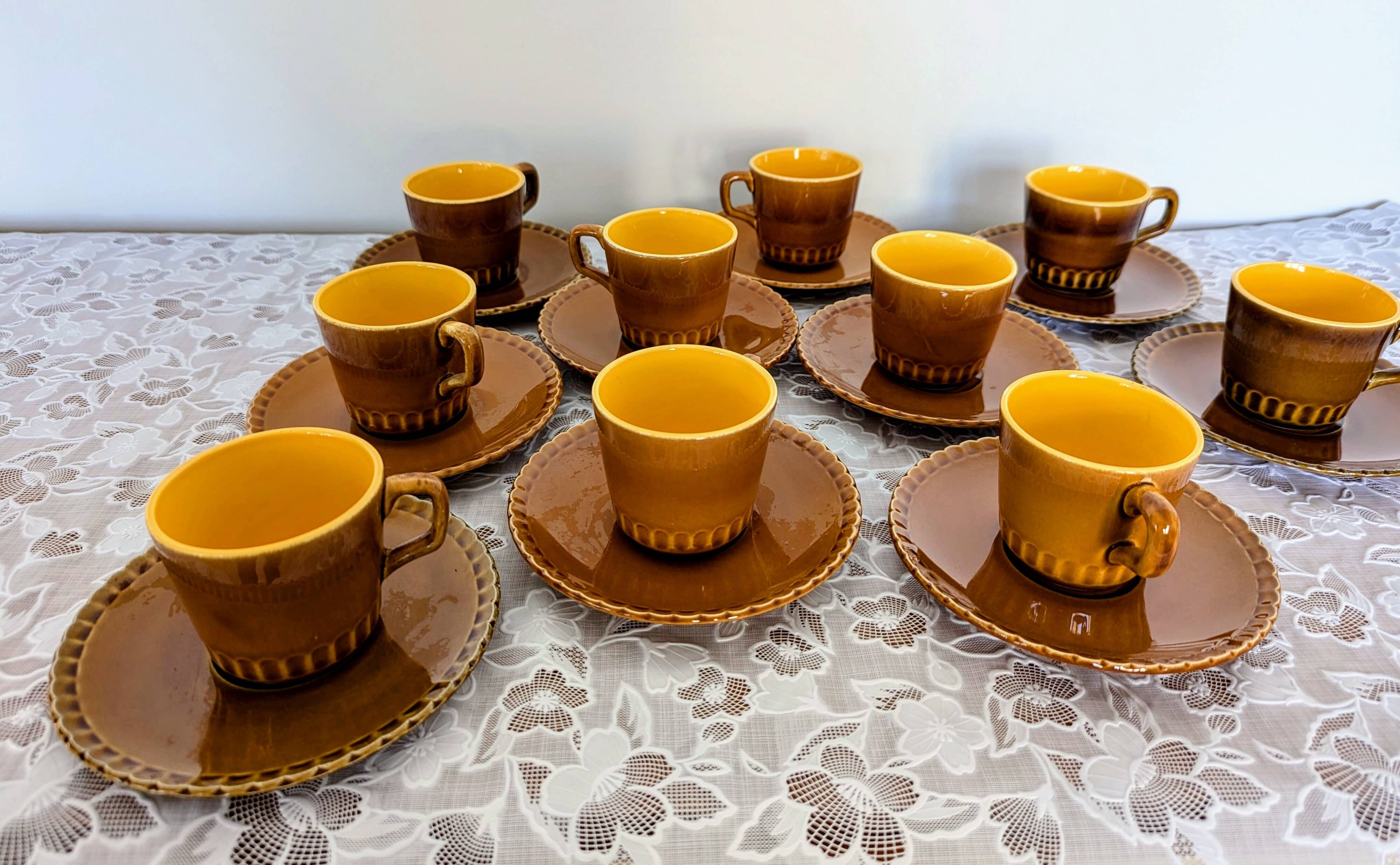 8 vintage Sarreguemines coffee cups