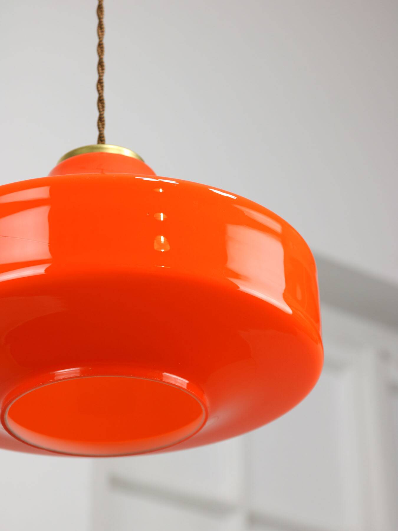 Mid-century italian orange glass & brass pendant lamp