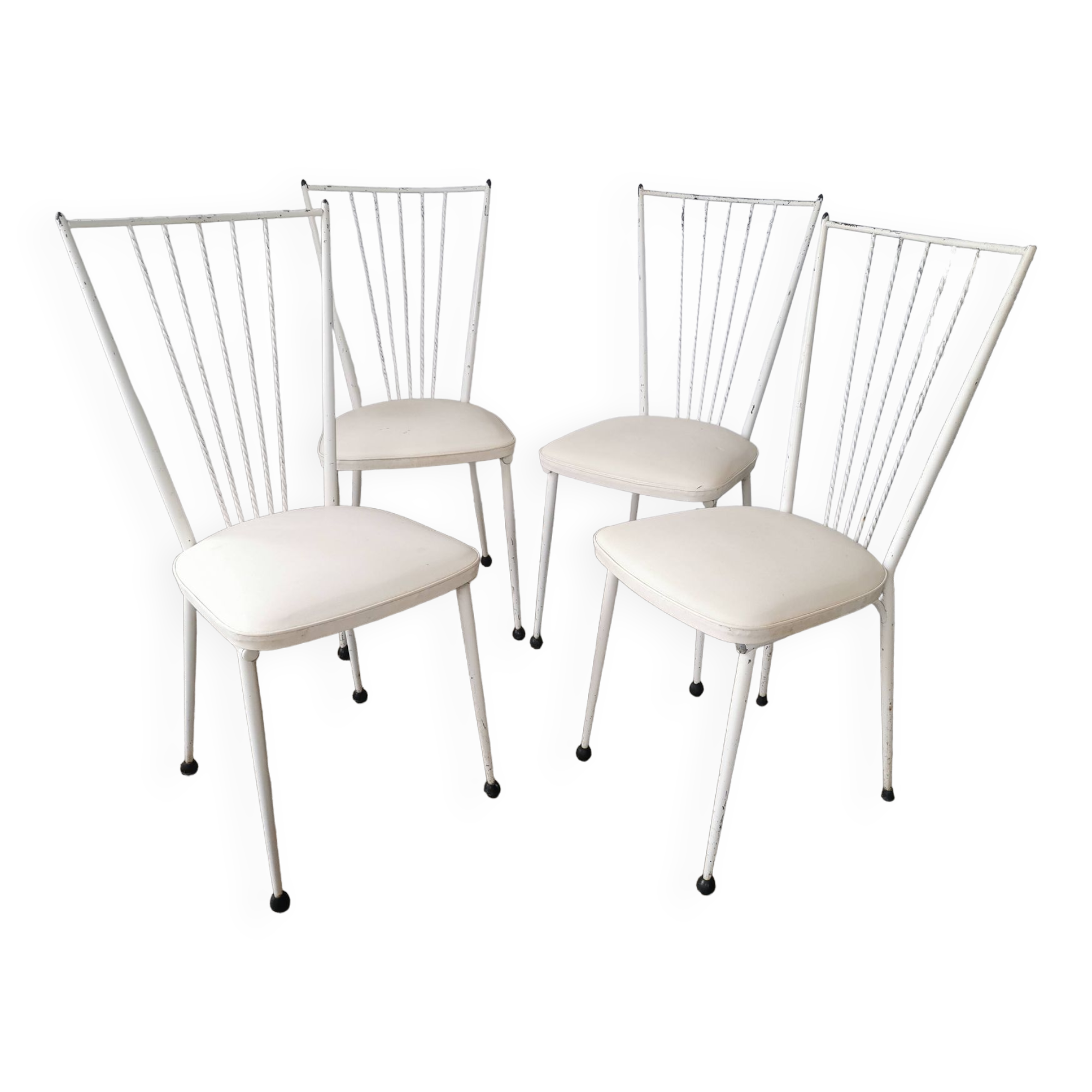 Set of 4 vintage chairs in metal and Skai