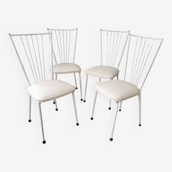 Set of 4 vintage chairs in metal and Skai