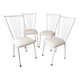 Set of 4 vintage chairs in metal and Skai