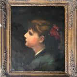 HST painting "Portrait of a young woman with a red bow" 19th century for restoration