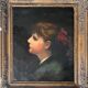 HST painting "Portrait of a young woman with a red bow" 19th century for restoration