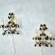 Lights, gold metal with green glass drops, Italy mid-1900s Regency.