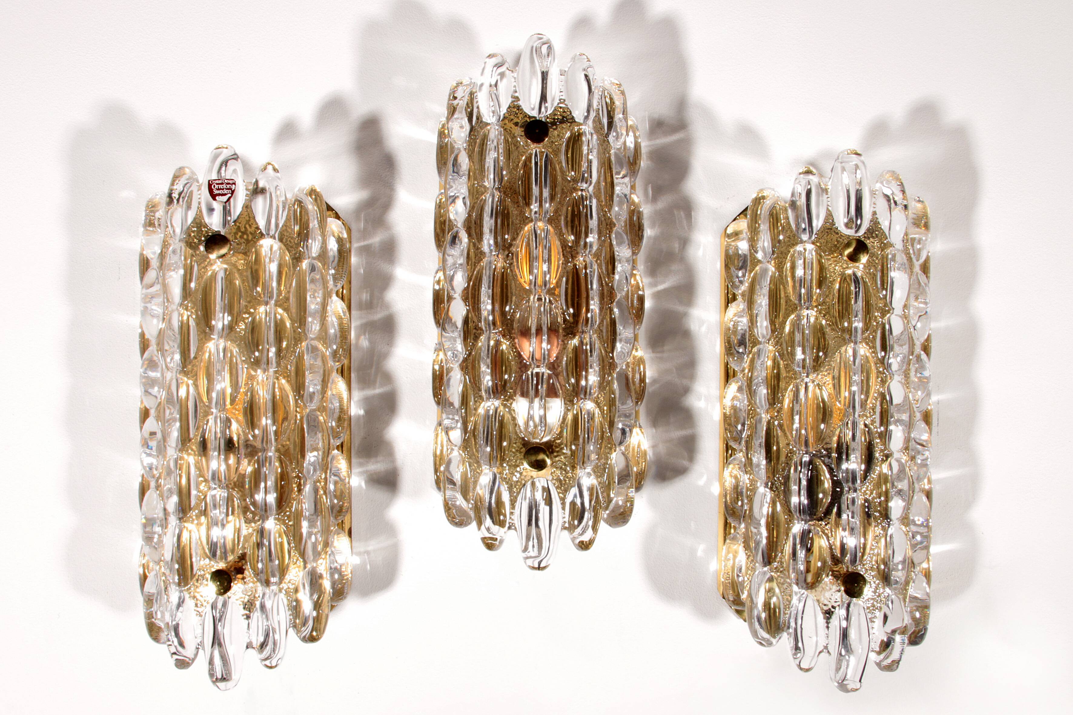 Appliques murales en cristal Waterdrop de Carl Fagerlund pour Orrefors