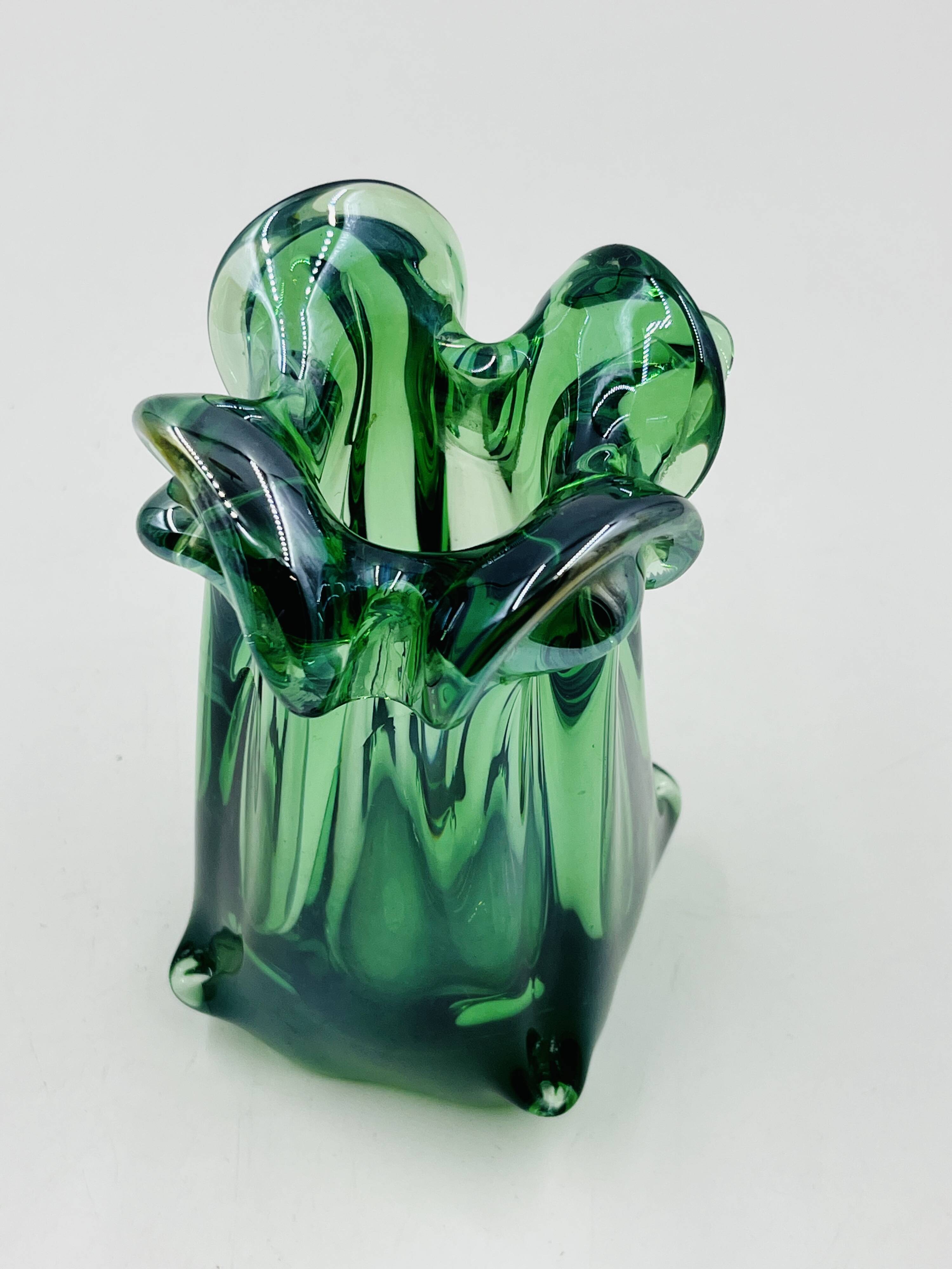 Sculptural blown glass vase from Bohemia attributed to Jan Beránek.