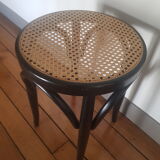 Wooden and rattan tabouret