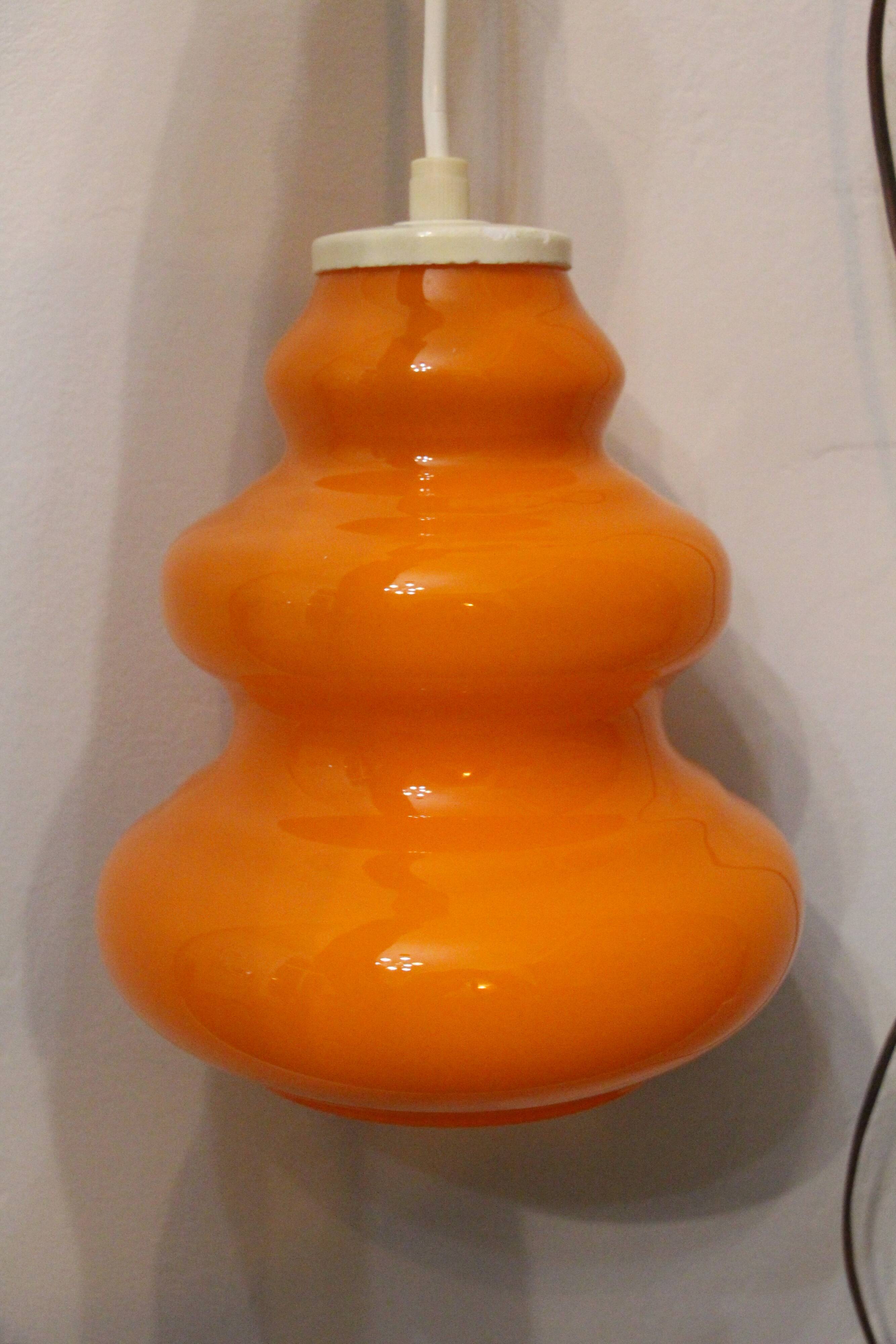 Orange opaline pendant lamp 70's