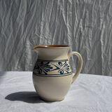 Vintage white pitcher with stylized blue plant frieze H17.5