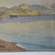 Old painting - Oil on canvas Lake Geneva Chateau de Glérolles (Switzerland)