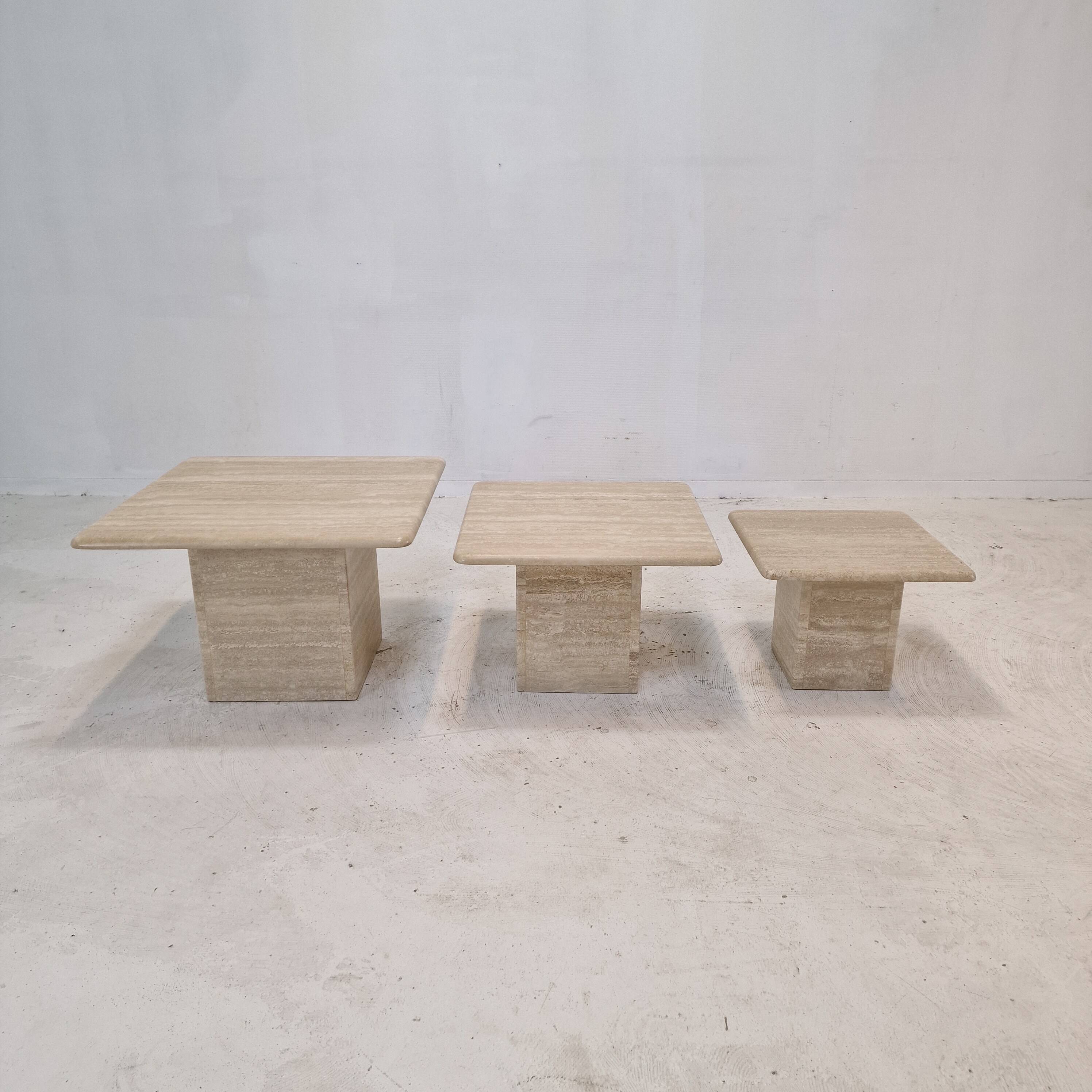 Set of 3 italian travertine coffee or side tables, 1980s