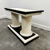 1970s Howard Dilday Organic Rattan Console Table with Black Lacquer Border.