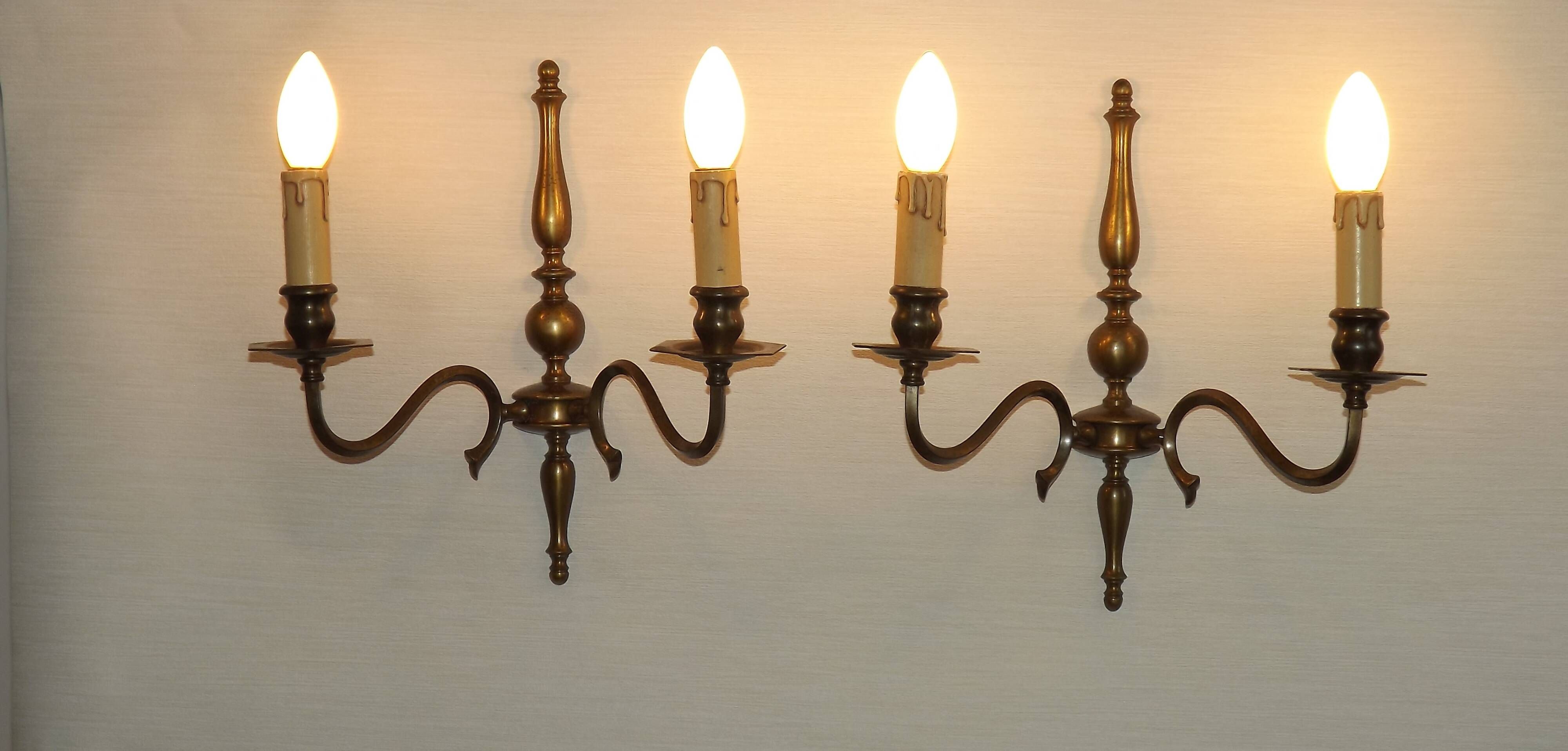 Pair of Double French Vintage Bronze Effect Metal Flemish Wall Lights