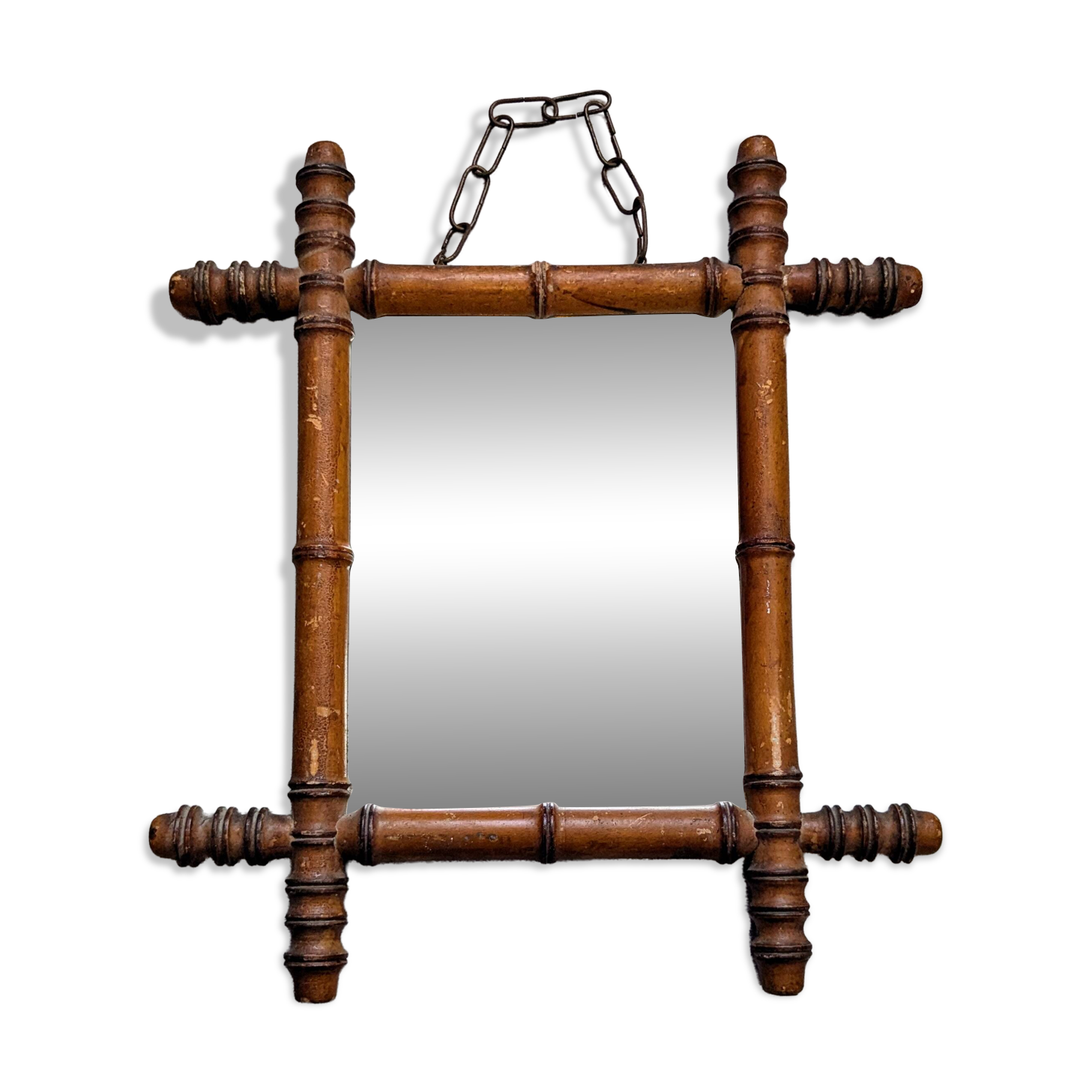 Antique turned bamboo mirror with pitted glass 45x39 cm