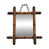 Antique turned bamboo mirror with pitted glass 45x39 cm