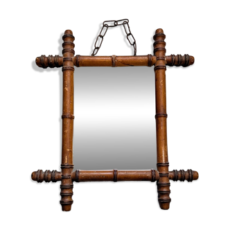 Miiroir ancien bambou tourné glace piquée 45x39 cm