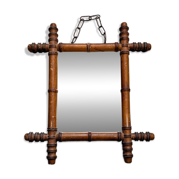 Miiroir ancien bambou tourné glace piquée 45x39 cm
