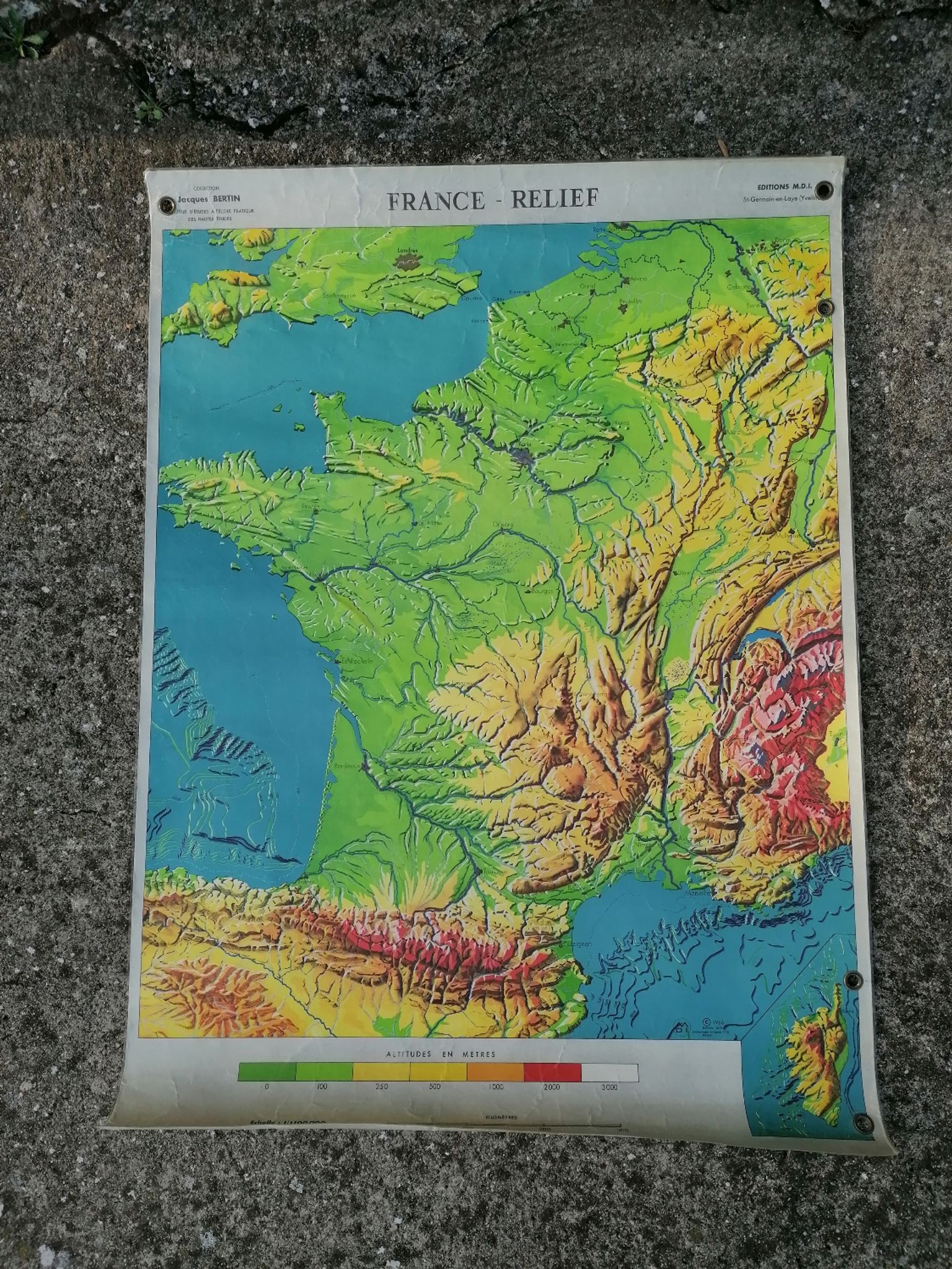 Old MDI map France geology and relief J.Bertin.