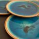 4 flat plates in blue enamelled ceramic La Poterie de la Colombe