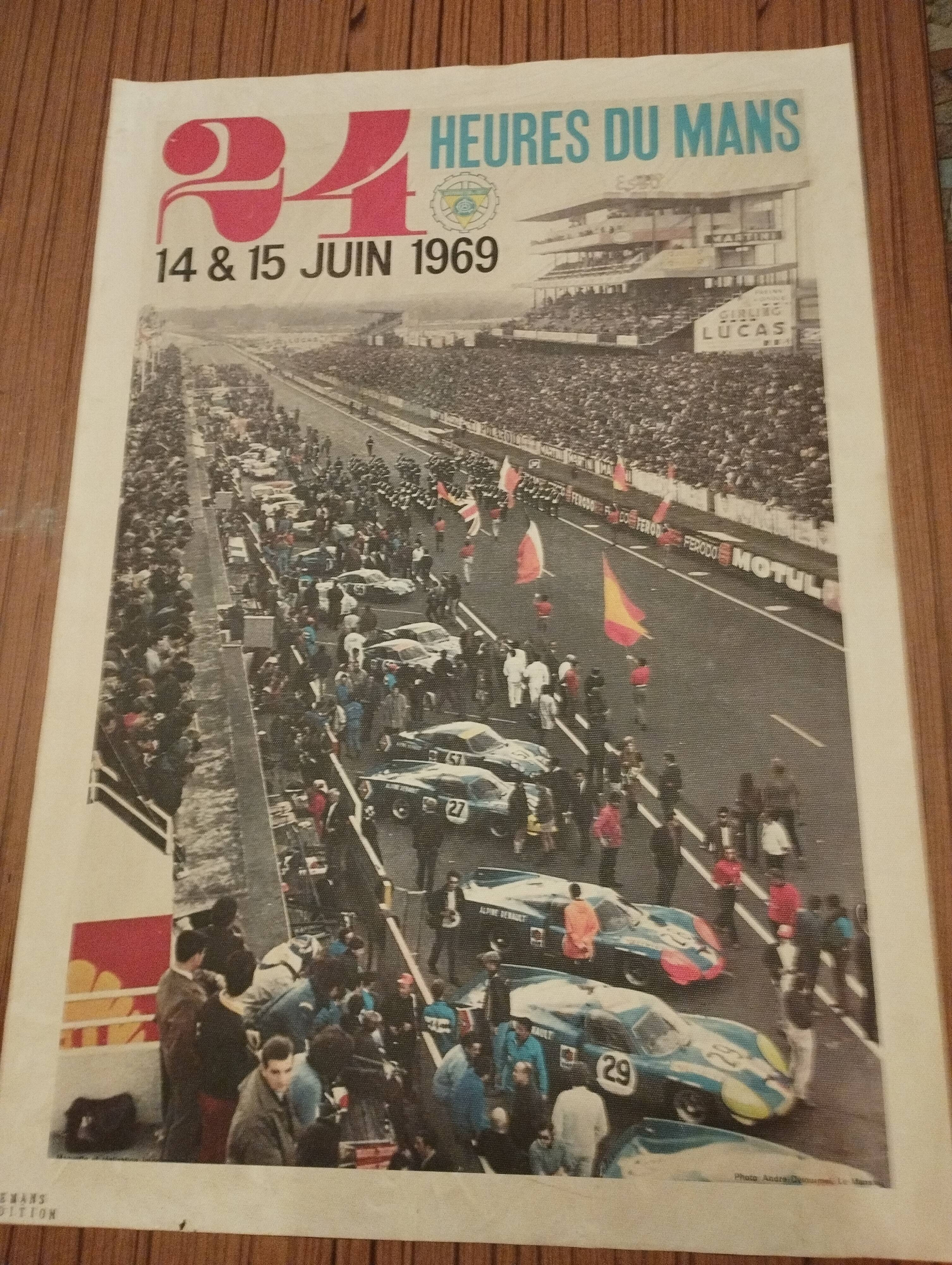 Rare old canvas poster of the 24h00 of Le Mans 1969 authentic edition le mans