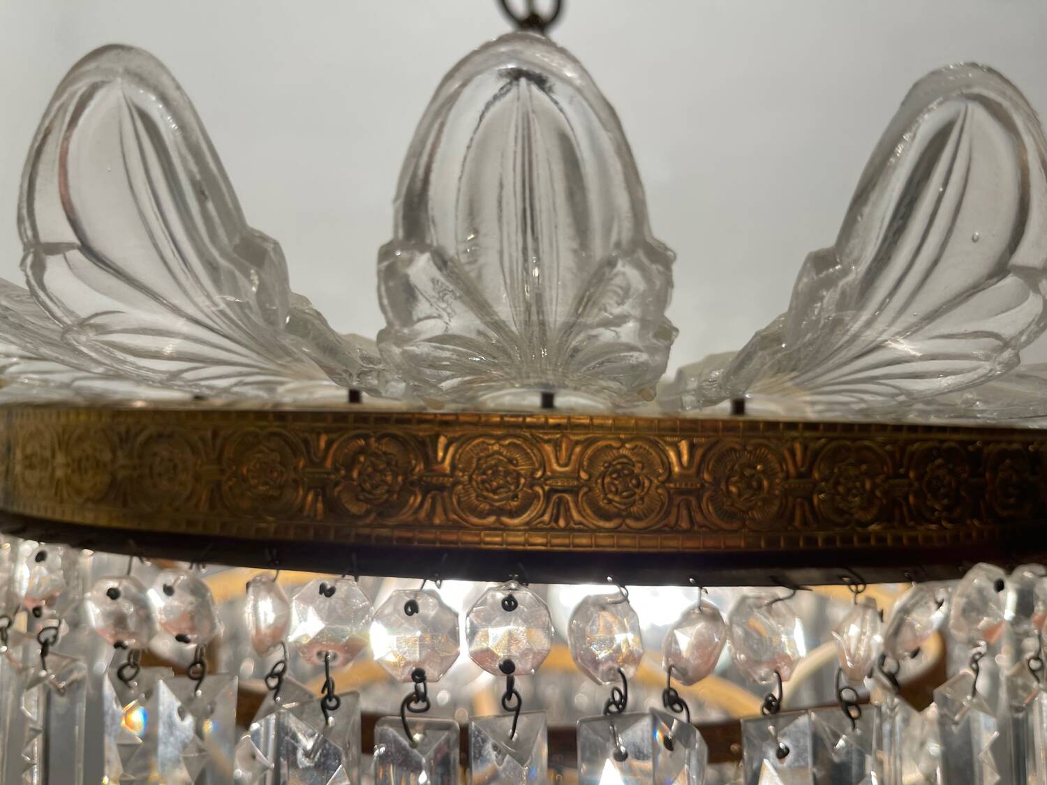 Vintage Bronze Crystal Light Pendant 1950’s