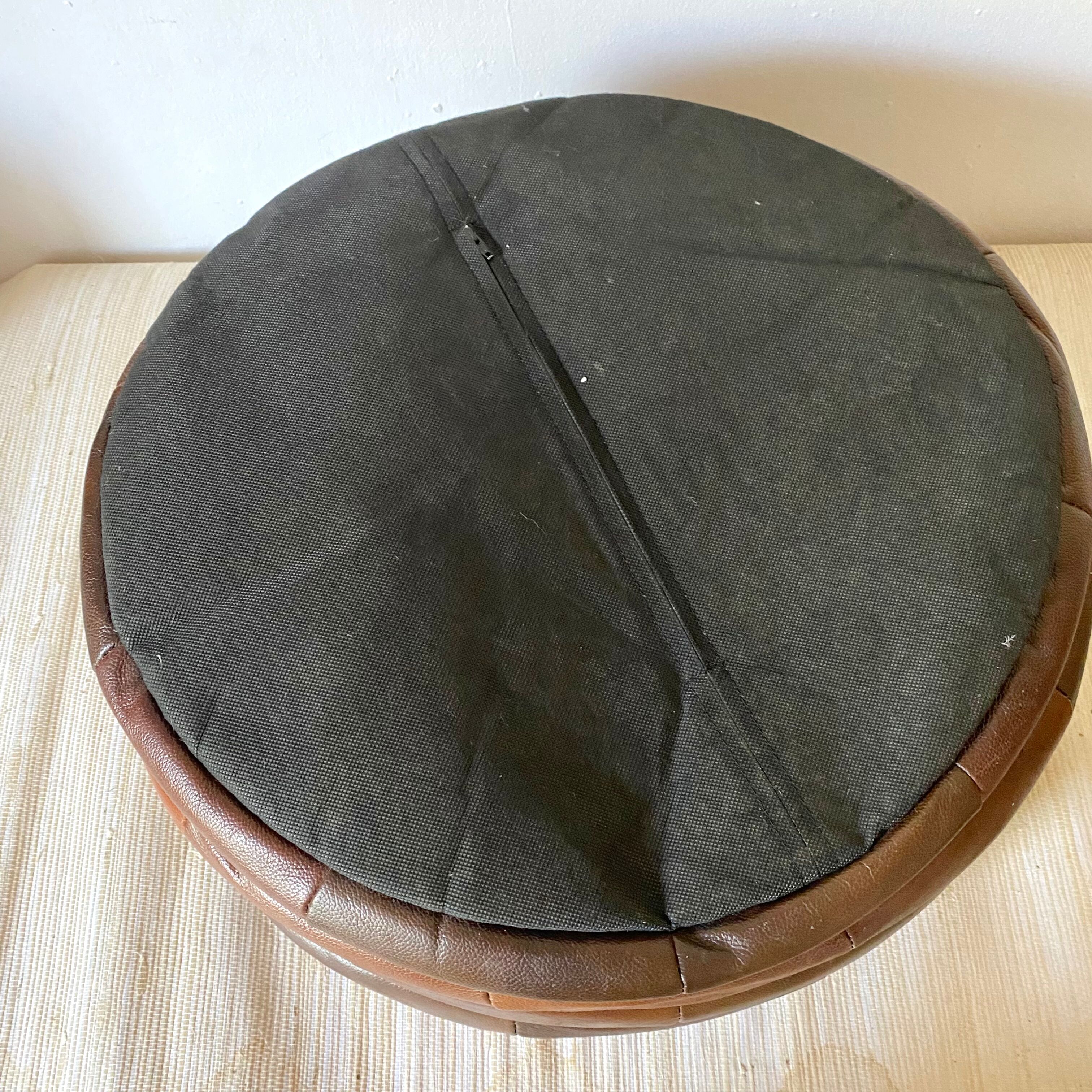Patchwork leather pouf from the 70s and 80s
