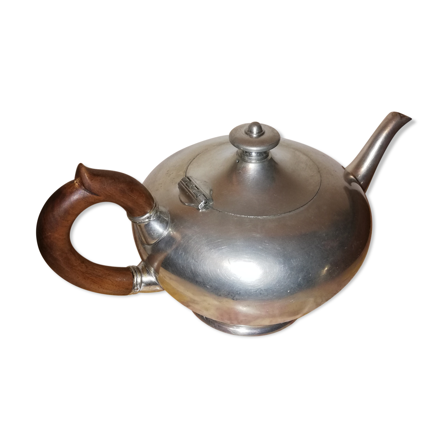 Silver tin teapot signed "from the manor"