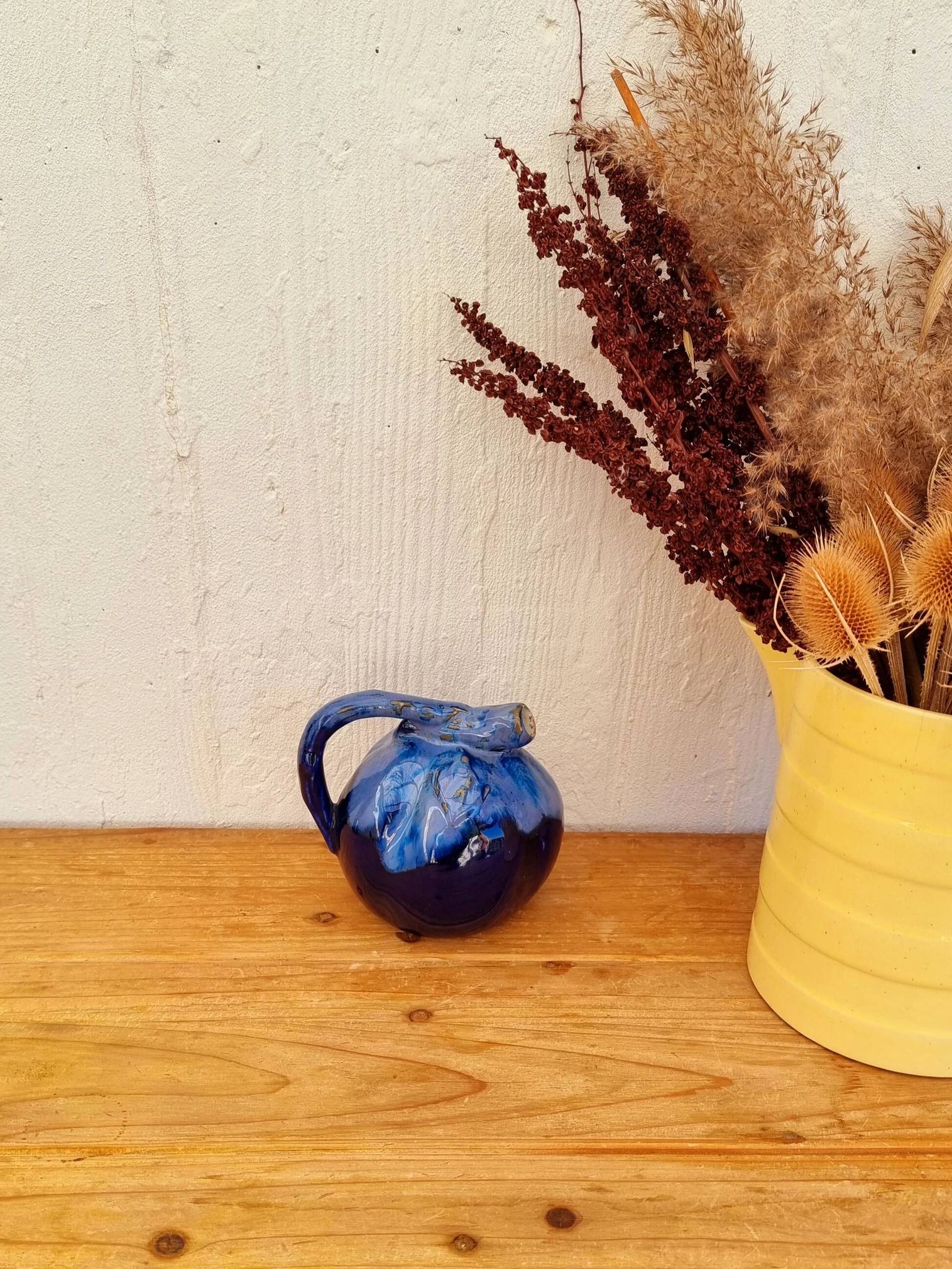 Alpho vintage blue ceramic melon jug