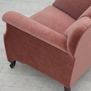 1950s, Danish armchair, salmon pink furniture velour, oak wood.