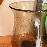 Vase en verre bullé marron fumé – forme tulipe évasée – vintage ann