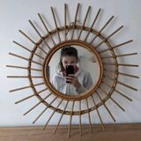 Miroir soleil en rotin vintage