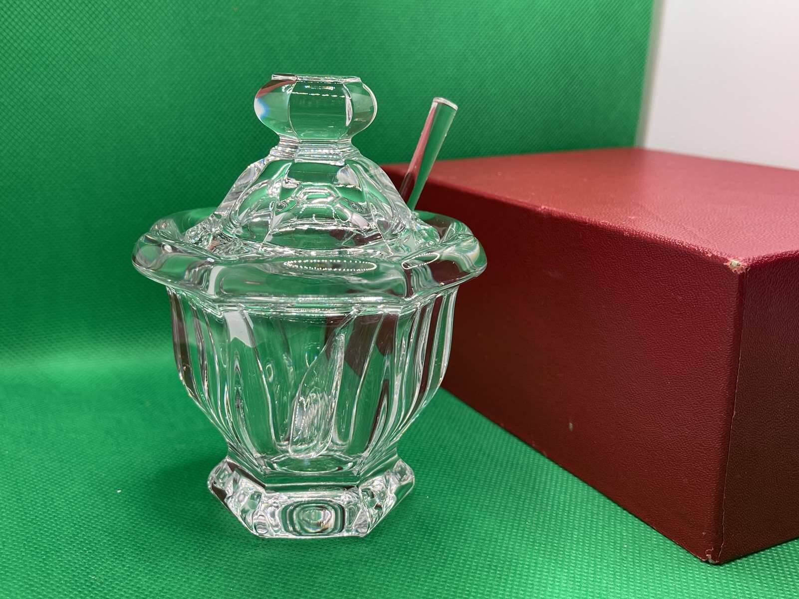 Baccarat crystal mustard pot and spoon
