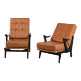 Fauteuils en bois et cuir, circa 1950