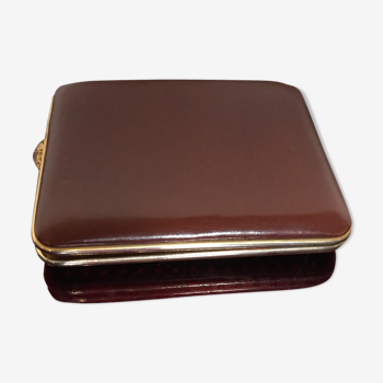 Vintage cigarette case in cognac leather and gold metal