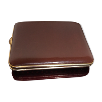Vintage cigarette case in cognac leather and gold metal