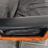 Armchair and footstool by André Vandenbeuck for Strässle in black leather