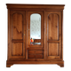 Magnificent wardrobe in solid cherry and oak with 3 doors, beveled glass, two visible drawers
