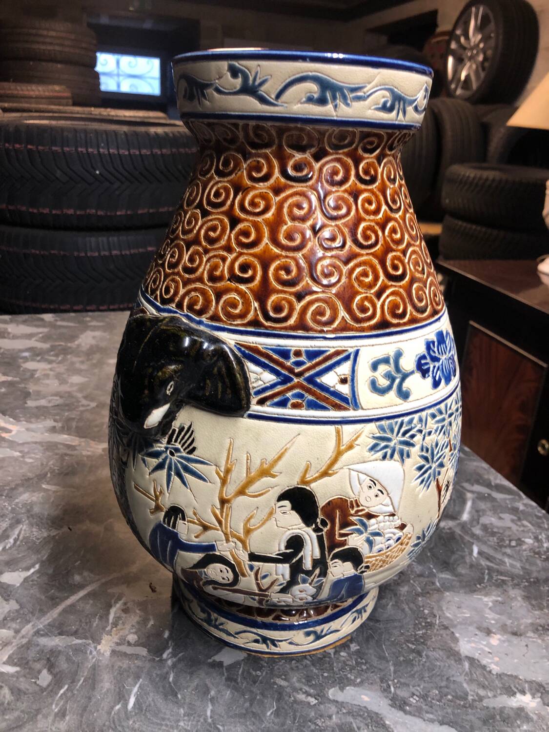 Polychrome ceramic vase in glazed stoneware