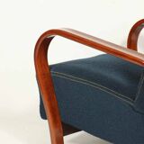 Fauteuil Art déco Karel Koželka & Antonín Kropáček années 50, tissu bouclé bleu foncé Vintage Lounge Chair