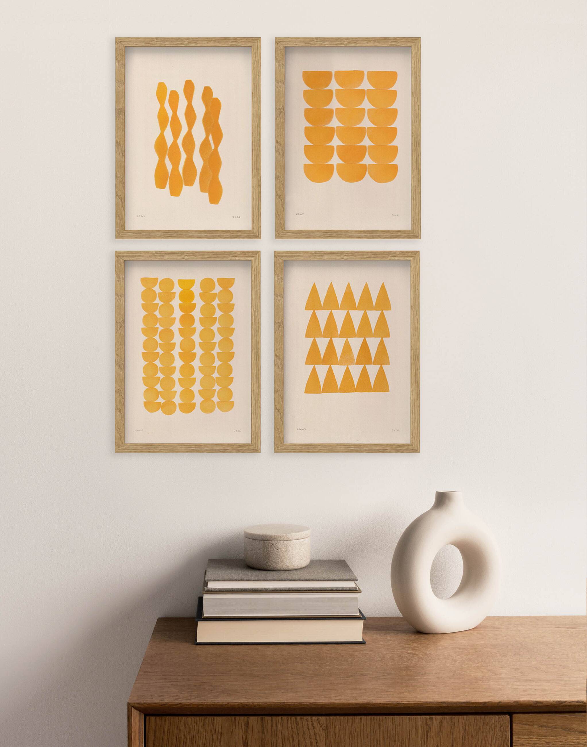 collection of 4 yellow abstract paintings signed Eawy