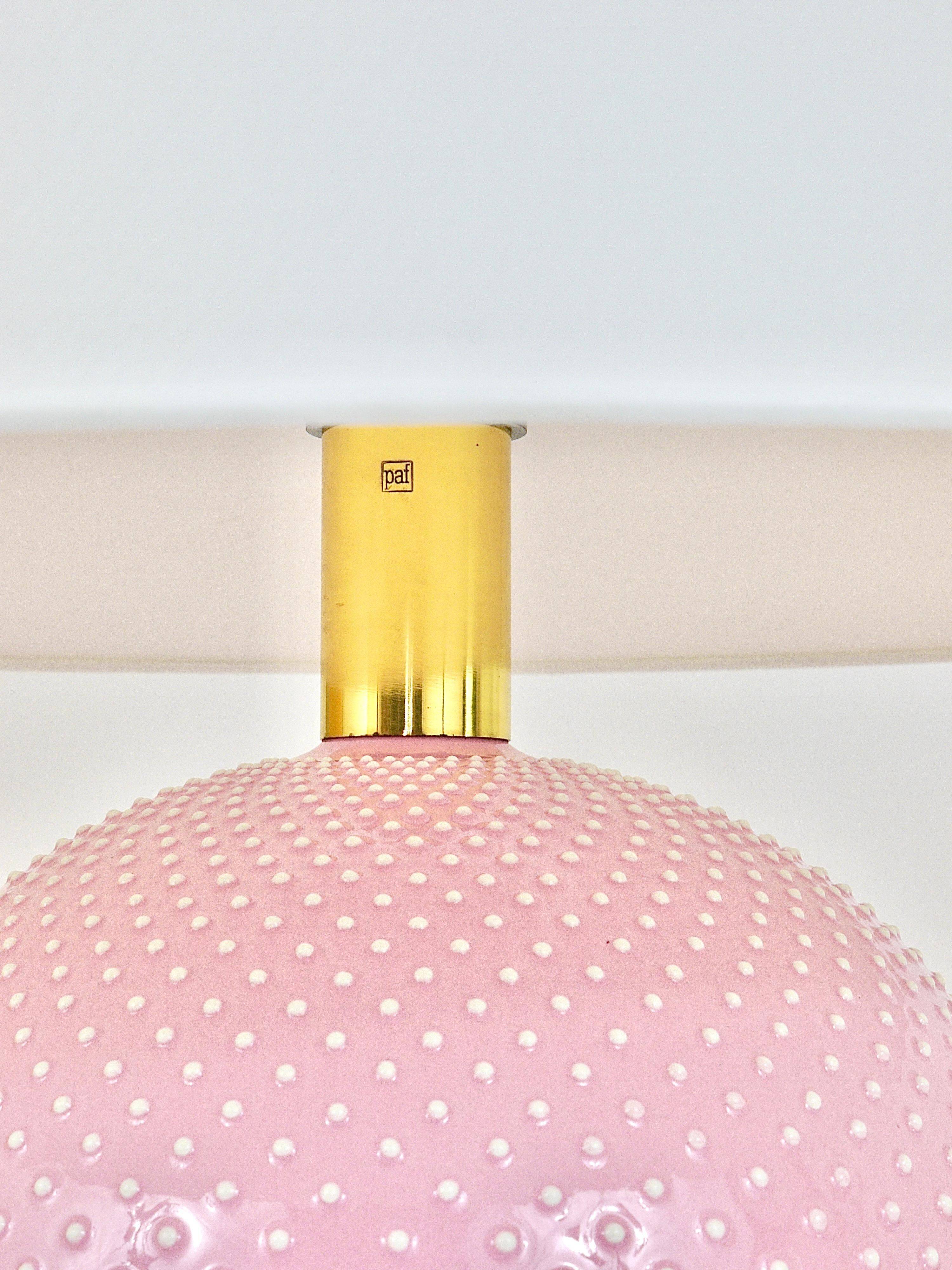 Pastel pink polka dot spherical table lamp, ceramic, brass, Studio Paf Milano, 1970.