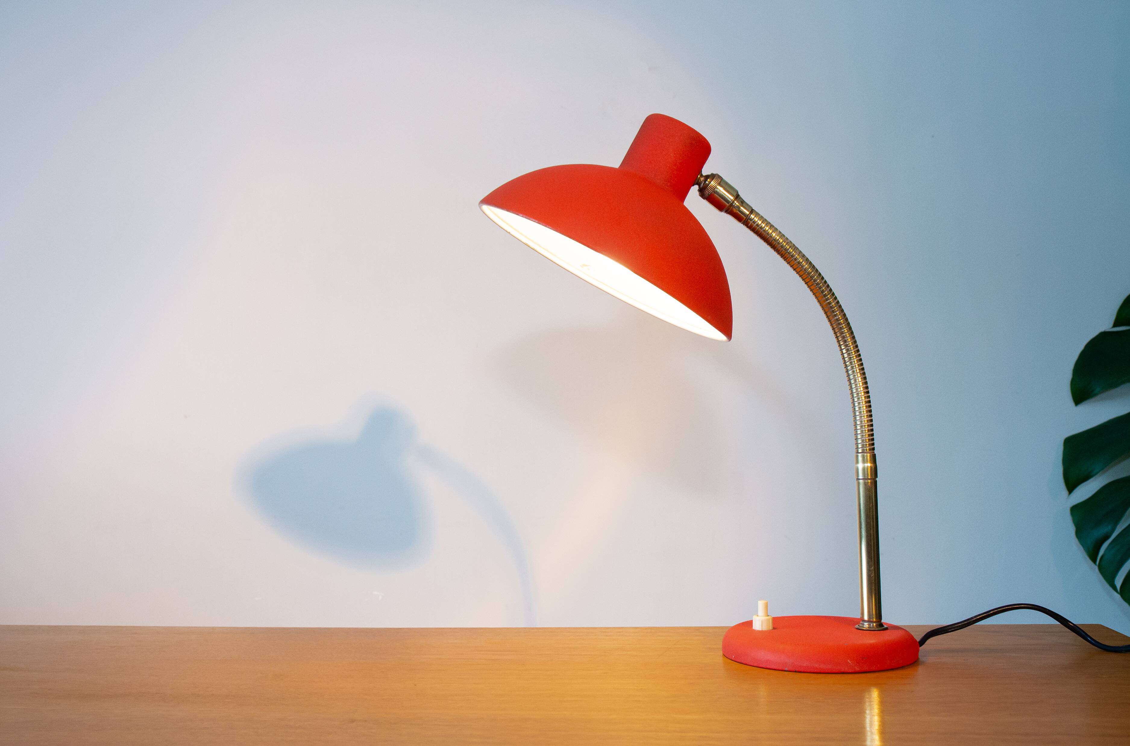 50s lamp, brass and granite red