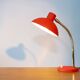 50s lamp, brass and granite red