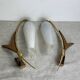 Pair of wall lights in brass, wood and opaline glass, 1950s/60s
