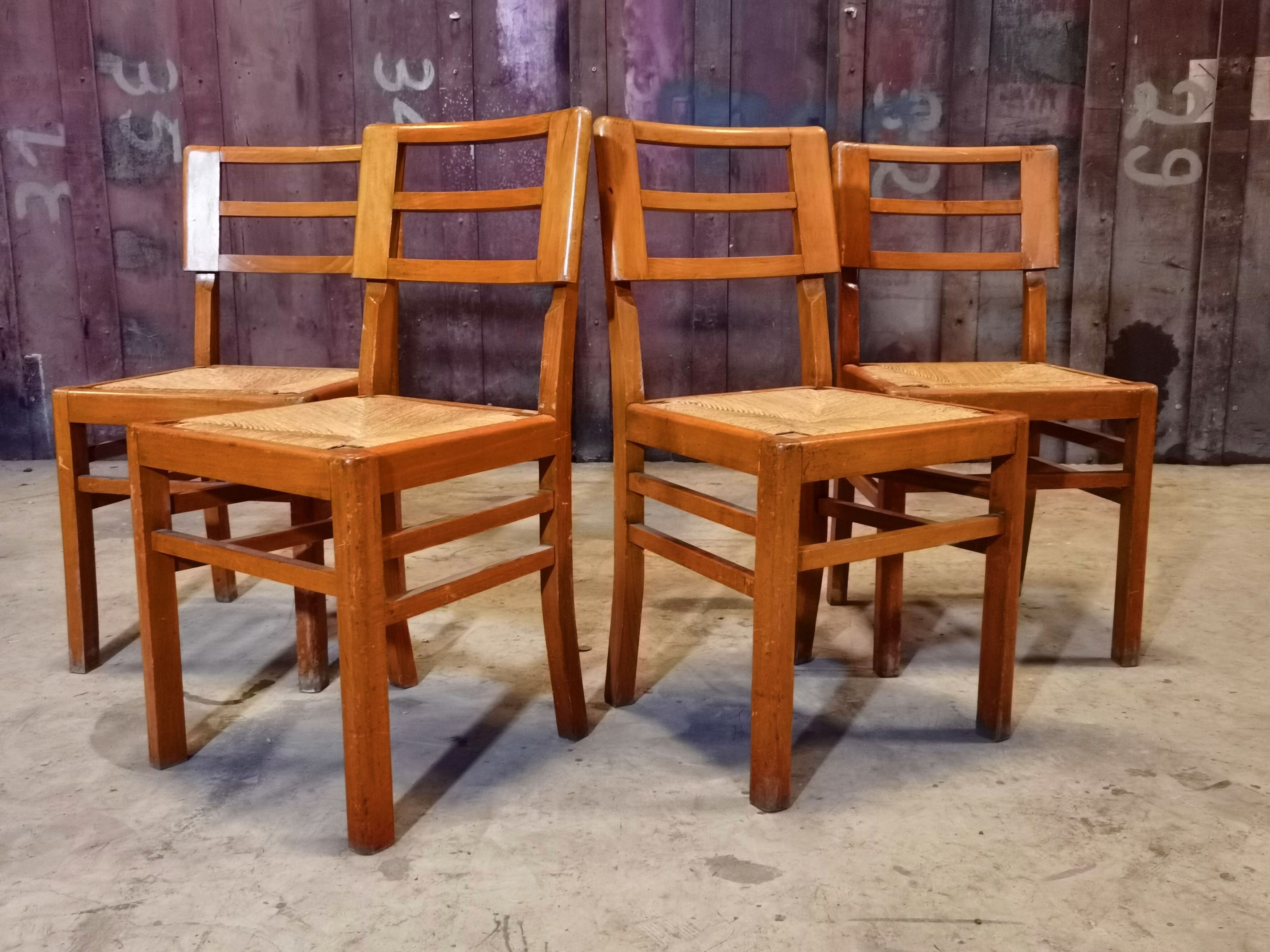 Set de 4 chaises paille de Pierre Cruège