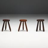 Brutalist Tripod Stools, France, 1960s